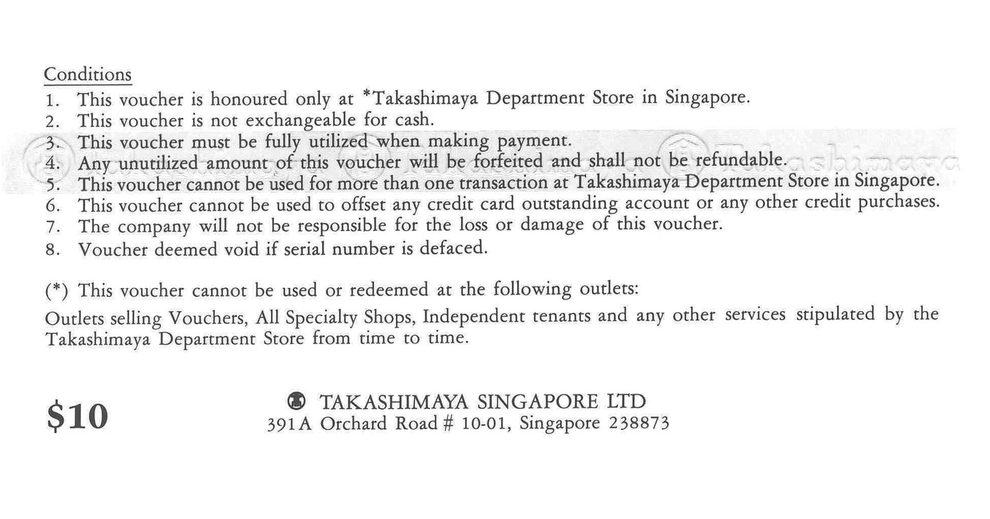 Takashimaya Vouchers - $50 & $10