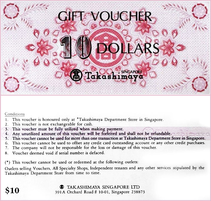 Takashimaya Vouchers - $50 & $10
